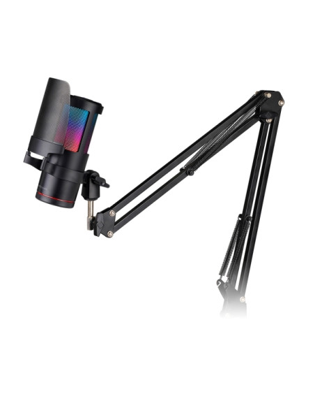 Mars Gaming MMIC-SC Microfono Gaming - Brazo Mecanico Omnidireccional - Filtro Pop de Malla Metalica - Iluminacion ARGB Tactil -