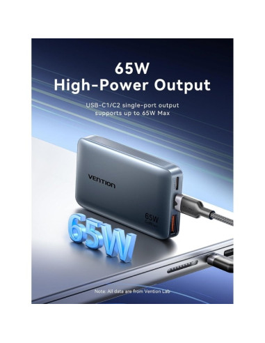 Cargador de Pared Universal GaN para Viaje Vention FCBH0/ 2xUSB Tipo-C/ 1x USB/ 65W
