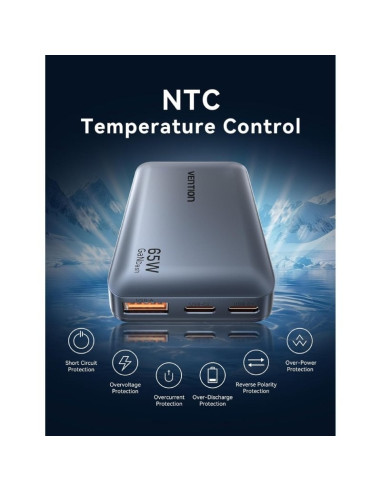 Cargador de Pared Universal GaN para Viaje Vention FCBH0/ 2xUSB Tipo-C/ 1x USB/ 65W