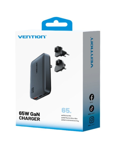 Cargador de Pared Universal GaN para Viaje Vention FCBH0/ 2xUSB Tipo-C/ 1x USB/ 65W