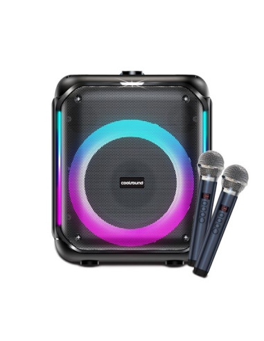 Coolsound Partybox Altavoz Karaoke 8" - Bluetooth - 30W - Iluminacion RGB - 2 Microfonos Inalambricos Incluidos - Entrada para
