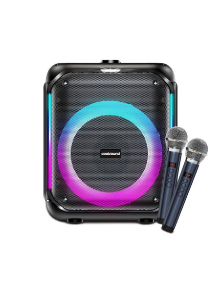Coolsound Partybox Altavoz Karaoke 8" - Bluetooth - 30W - Iluminacion RGB - 2 Microfonos Inalambricos Incluidos - Entrada para