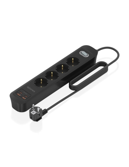 Aisens Regleta con 4 Tomas Schuko - 2xUSB-C - 2xUSB-A - Cable de 1.4m - Interruptor con Indicador LED - Power Delivery - Qualcom