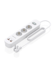 Aisens Regleta con 3 Tomas Schuko - 2xUSB-C - 2xUSB-A - Cable de 1.4m - Interruptor con Indicador LED - Power Delivery 3.0 - Qua