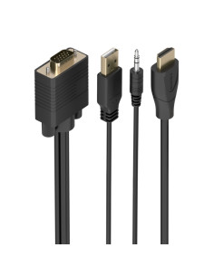 Aisens Cable Conversor HDMI a SVGA+Audio - Longitud 1.5m - HDMI Macho - HDB15 Macho - Jack 3.5mm Macho - USB-A Macho - Soporta R