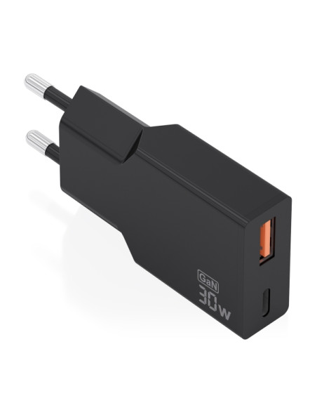 Aisens Cargador de Pared - 30W - GaN - 1xUSB-C - 1xUSB-A - Power Delivery 3.0 - Ultra Delgado - Multiples Protecciones de Seguri