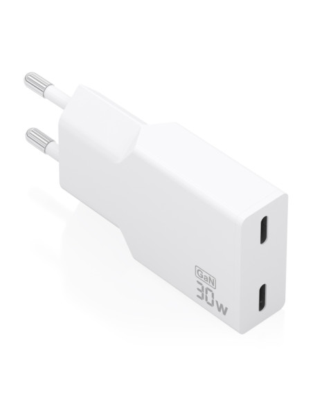 Aisens Cargador de Pared - 30W - GaN - 2xUSB-C - Power Delivery 3.0 - Ultra Delgado - Multiples Protecciones de Seguridad - Colo