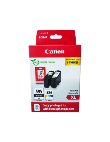 Ink-jet canon multipack pg595xl negro + cl586xl color + 50 hojas papel foto 10x15 cm