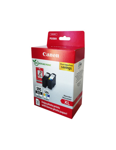 Ink-jet canon multipack pg595xl negro + cl586xl color + 50 hojas papel foto 10x15 cm