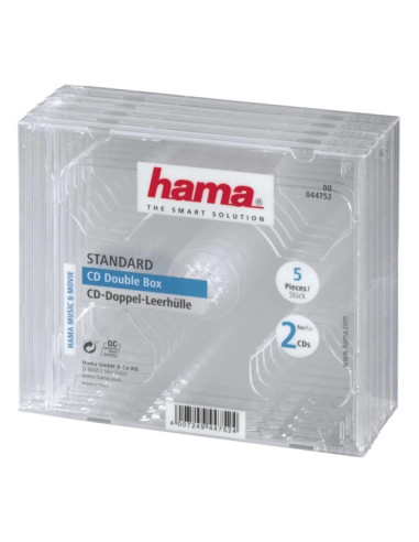 Hama Pack de 5 Cajas Dobles Vacias para CD/DVD - Poliestireno - 14x12.4x1.04cm - Color Transparente