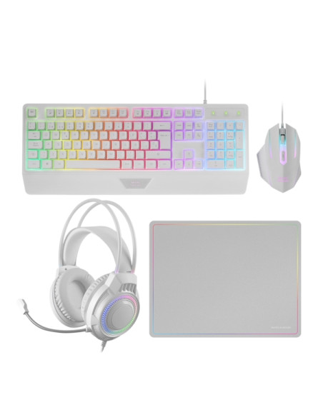 Mars Gaming MCP124PRO Combo Pack Gaming 4en1 - Teclado Hibrido H-Mech - Disposicion Francesa AZERTY FR - Raton 3200dpi - Alfombr