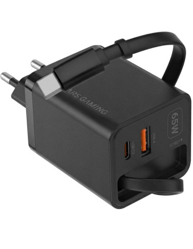 Cargador de Pared GaN Mars Gaming MD-GAN65R/ 1xUSB Tipo-C/ 1xUSB/ 65W/ Negro