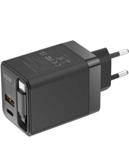Cargador de Pared GaN Mars Gaming MD-GAN65R/ 1xUSB Tipo-C/ 1xUSB/ 65W/ Negro