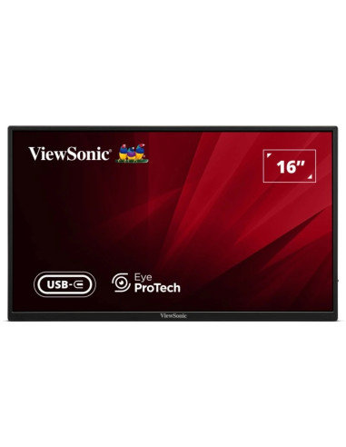ViewSonic VA1650 Monitor Portatil 16" IPS FHD 60Hz - Respuesta 7ms - Altavoces 2W - HDMI, USB-C - VESA 75x75 mm - Color Negro