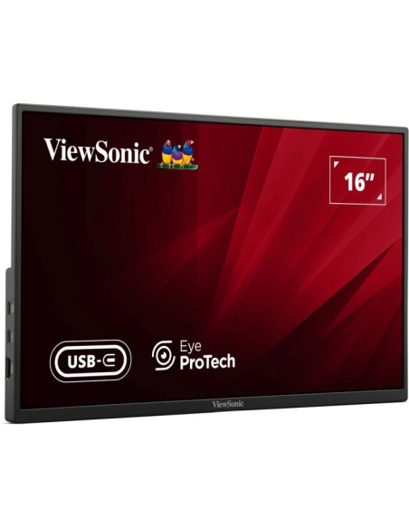 ViewSonic VA1650 Monitor Portatil 16" IPS FHD 60Hz - Respuesta 7ms - Altavoces 2W - HDMI, USB-C - VESA 75x75 mm - Color Negro