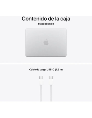 Apple MacBook Neo Portatil 13" - Chip A18 Pro - CPU 6N - GPU 5N - 8GB RAM - SSD 512GB - Touch ID - Color Plata