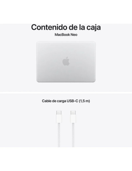 Apple MacBook Neo Portatil 13" - Chip A18 Pro - CPU 6N - GPU 5N - 8GB RAM - SSD 512GB - Touch ID - Color Plata