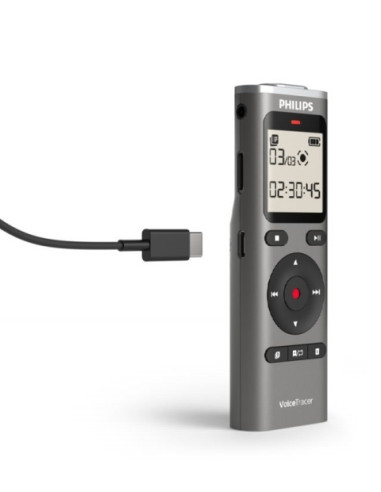 Philips VoiceTracer DVT1170 Grabadora de Voz Digital - 8GB - Grabacion Activada por Voz - Tiempo y Fecha Integrados - Pantalla L