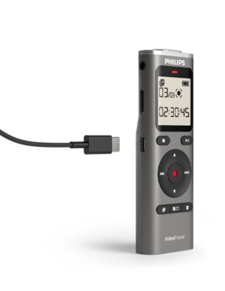 Philips VoiceTracer DVT1170 Grabadora de Voz Digital - 8GB - Grabacion Activada por Voz - Tiempo y Fecha Integrados - Pantalla L