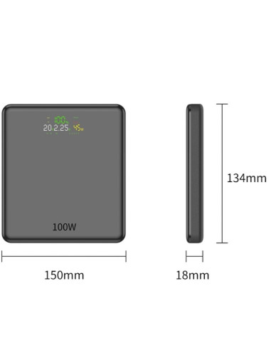 Powerbank 20000mAh Leotec LEPOW100W20G/ 100W/ Gris/ Incluye Cable USB Tipo-C