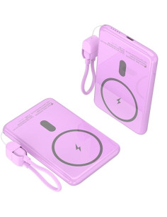 Powerbank 5000mAh Leotec LEPOWW20W5P/ 20W/ Wireless/ Púrpura/ Incluye Cable USB Tipo-C