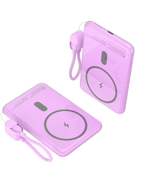 Powerbank 5000mAh Leotec LEPOWW20W5P/ 20W/ Wireless/ Púrpura/ Incluye Cable USB Tipo-C