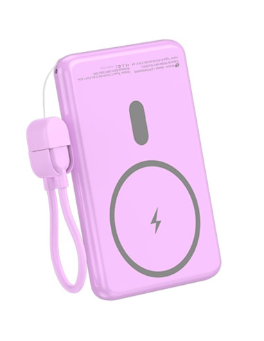 Powerbank 5000mAh Leotec LEPOWW20W5P/ 20W/ Wireless/ Púrpura/ Incluye Cable USB Tipo-C