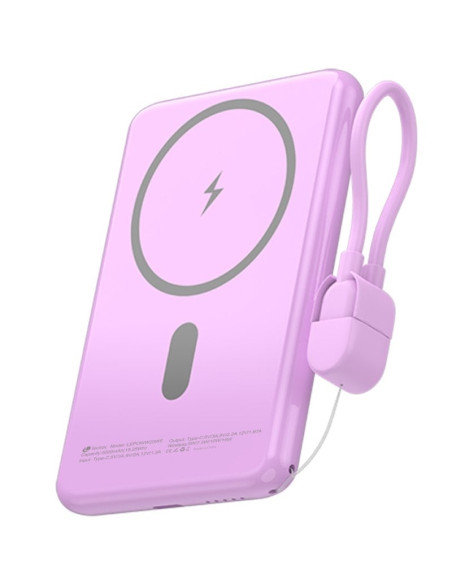 Powerbank 5000mAh Leotec LEPOWW20W5P/ 20W/ Wireless/ Púrpura/ Incluye Cable USB Tipo-C