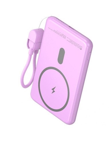 Powerbank 5000mAh Leotec LEPOWW20W5P/ 20W/ Wireless/ Púrpura/ Incluye Cable USB Tipo-C
