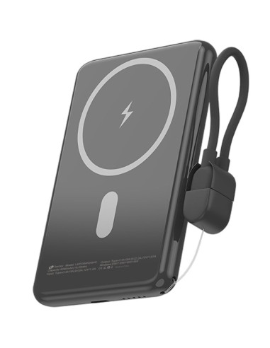 Powerbank 5000mAh Leotec LEPOWW20W5K/ 20W/ Wireless/ Negra/ Incluye Cable USB Tipo-C