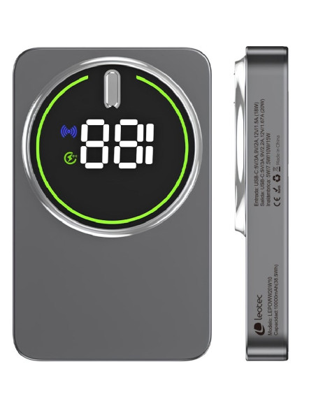 Powerbank 10000mAh Leotec LEPOWW20W10G/ 20W/ Wireless/ Gris/ Incluye Cable USB Tipo-C
