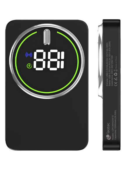 Powerbank 10000mAh Leotec LEPOWW20W10K/ 20W/ Wireless/ Negra/ Incluye Cable USB Tipo-C