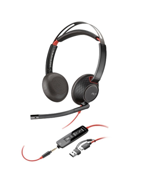 Auriculares Poly Blackwire 5220 + Adaptador USB-C/A/ con Micrófono/ Jack 3.5mm/ Negro