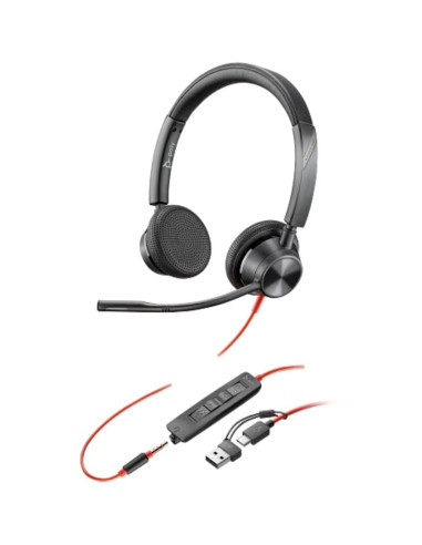 Auriculares Poly Blackwire 3325 + Adaptador USB-C/A/ con Micrófono/ Jack 3.5mm/ Negro