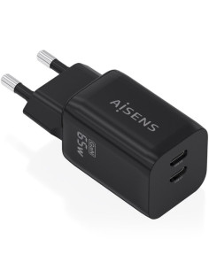 Cargador de Pared GaN Aisens A110-1030/ 2xUSB Tipo-C/ 65W/ Negro