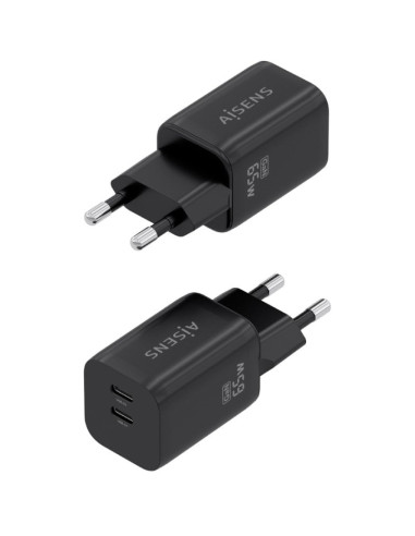 Cargador de Pared GaN Aisens A110-1030/ 2xUSB Tipo-C/ 65W/ Negro