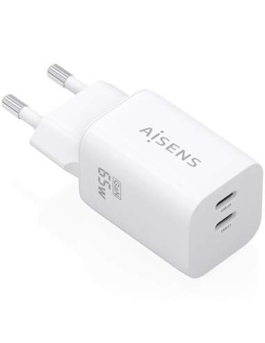 Cargador de Pared GaN Aisens A110-1029/ 2xUSB Tipo-C/ 65W/ Blanco