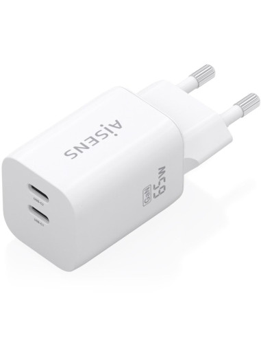 Cargador de Pared GaN Aisens A110-1029/ 2xUSB Tipo-C/ 65W/ Blanco