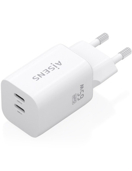 Cargador de Pared GaN Aisens A110-1029/ 2xUSB Tipo-C/ 65W/ Blanco