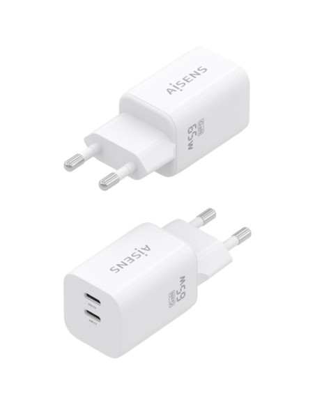 Cargador de Pared GaN Aisens A110-1029/ 2xUSB Tipo-C/ 65W/ Blanco
