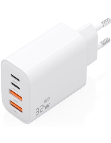 Cargador de Pared GaN Aisens A110-1027/ 2xUSB Tipo-C/ 2xUSB/ 32W/ Blanco