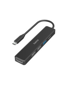 Hama Entry Hub USB 2.0/3.2 - Potencia Maxima 100W - Cable USB-C Integrado de 15cm - HDMI 4K - 3x USB-A - USB-C - Power Delivery