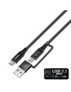 CoolBox Cable USB-C a USB-C 3.2 con Adaptador a USB-A  - 60W - Longitud 1,8m - Color Negro