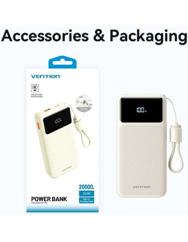 Powerbank 20000mAh Vention XGYP0-40-TY/ 22.5W/ Rosa/ Incluye Cable USB Tipo-C