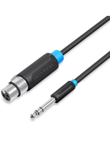Vention Cable de Audio - Longitud 3m - TRS 6.5mm - XLR Hembra - Blindaje Multicapa - Color Negro