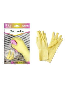 Cegasa Guantes de Latex Talla G 8-8 1/2 - Satinados - Uso General, Domestico, Limpieza - Espesor en Palma de 0,45mm - Color Amar
