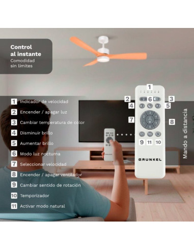 Ventilador de Techo Grunkel SKYSTYLE52/ 35W/ 3 Aspas 132cm/ 6 Velocidades