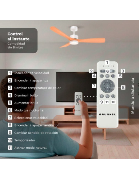 Ventilador de Techo Grunkel SKYSTYLE52/ 35W/ 3 Aspas 132cm/ 6 Velocidades