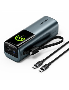 Vention Powerbank de 20000mAh - Potencia de Salida hasta 165W - Cable USB-C Integrado - Power Delivery - USB-A - USB-C - Pantall
