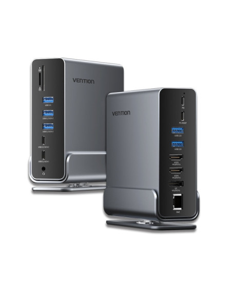 Vention Docking Station 15 en 1 USB-C a DisplayPort/2xHDMI/USB-C 3.2 Gen2/USB-C 3.2 Gen1/2xUSB 3.2 Gen2/USB3.0/2xUSB2.0/RJ45/SD/